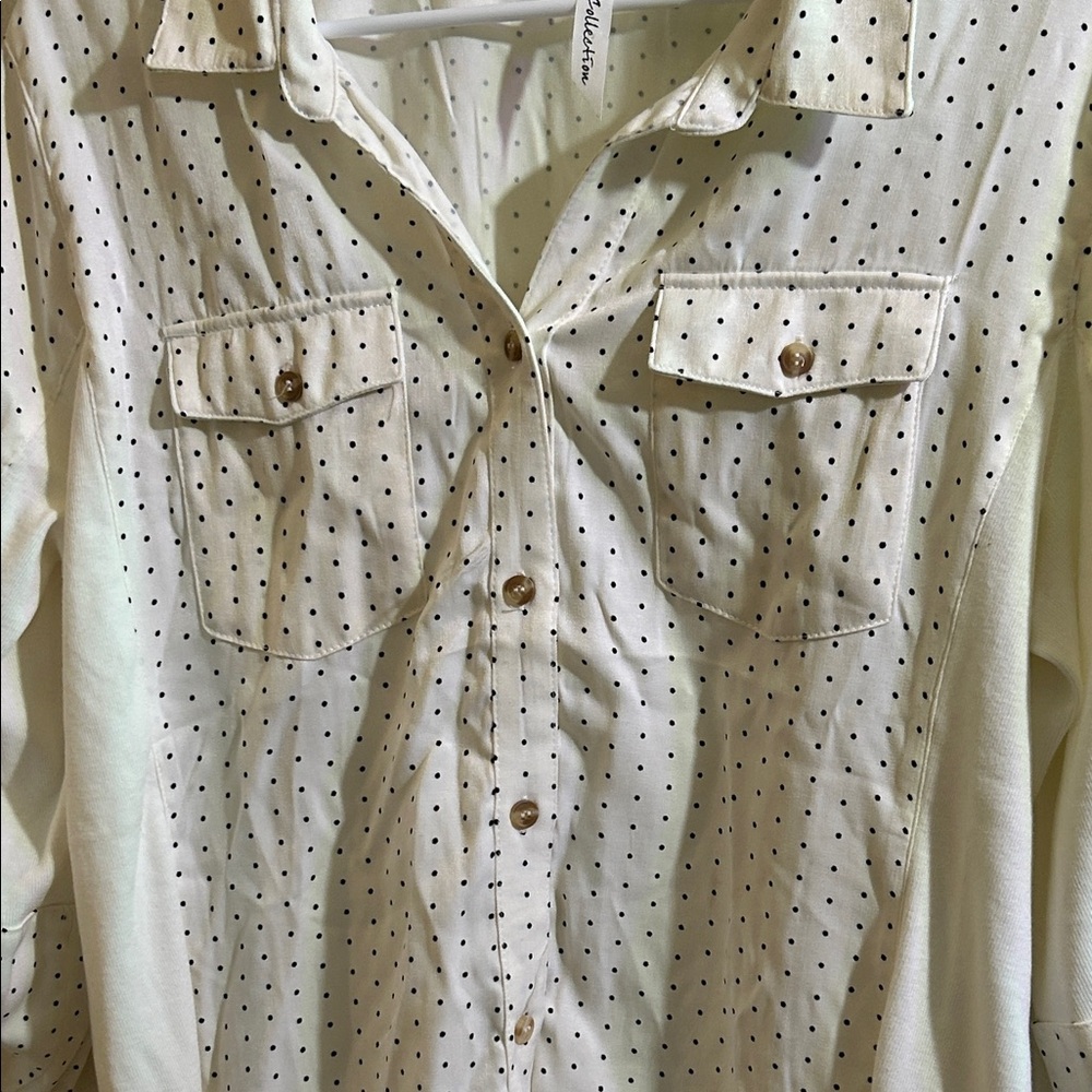 Cream Polka Dot Button-Up Shirt